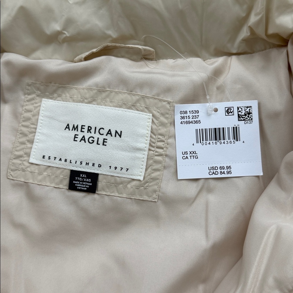 American Eagle Women’s Cream Puffer Cozy Jacket Full Zip Size XXL - Picture 2 of 7